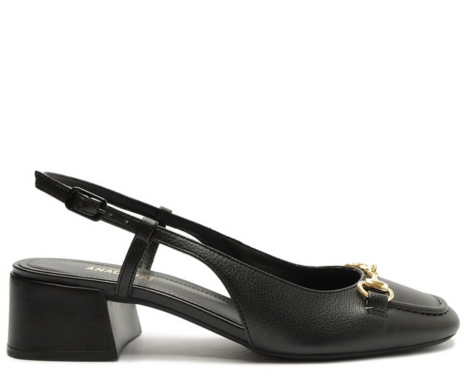 Sapatilha Slingback Salto Bloco Bridão Preta