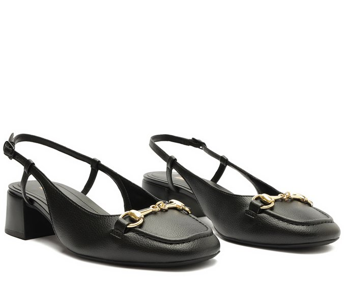 Sapatilha Slingback Salto Bloco Bridão Preta