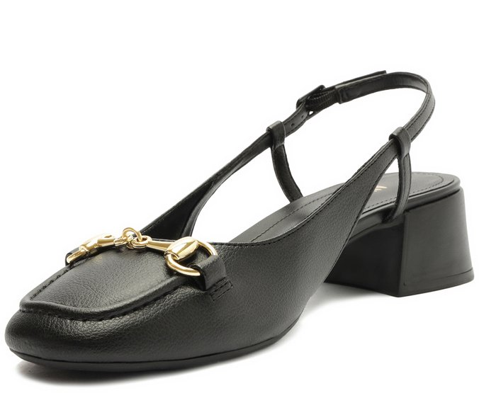 Sapatilha Slingback Salto Bloco Bridão Preta